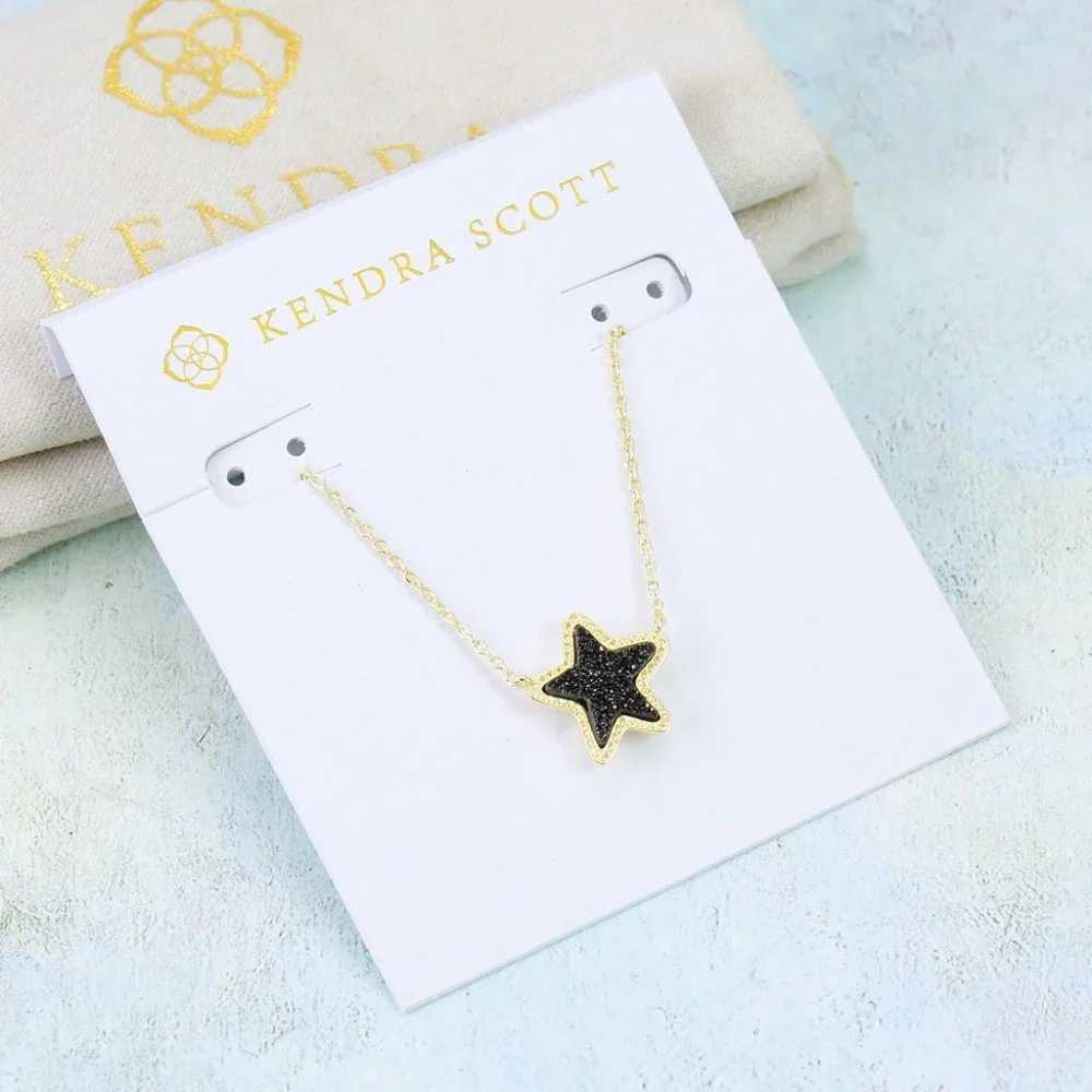 Kendra Scott Jae Star Black Drusy Necklace Gold Plated - Picture 3 of 6